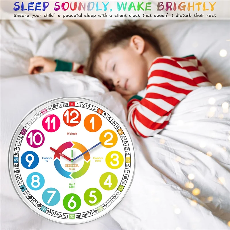 Horloge Mural Enfant Silencieuse Colorée Éducative Décorative