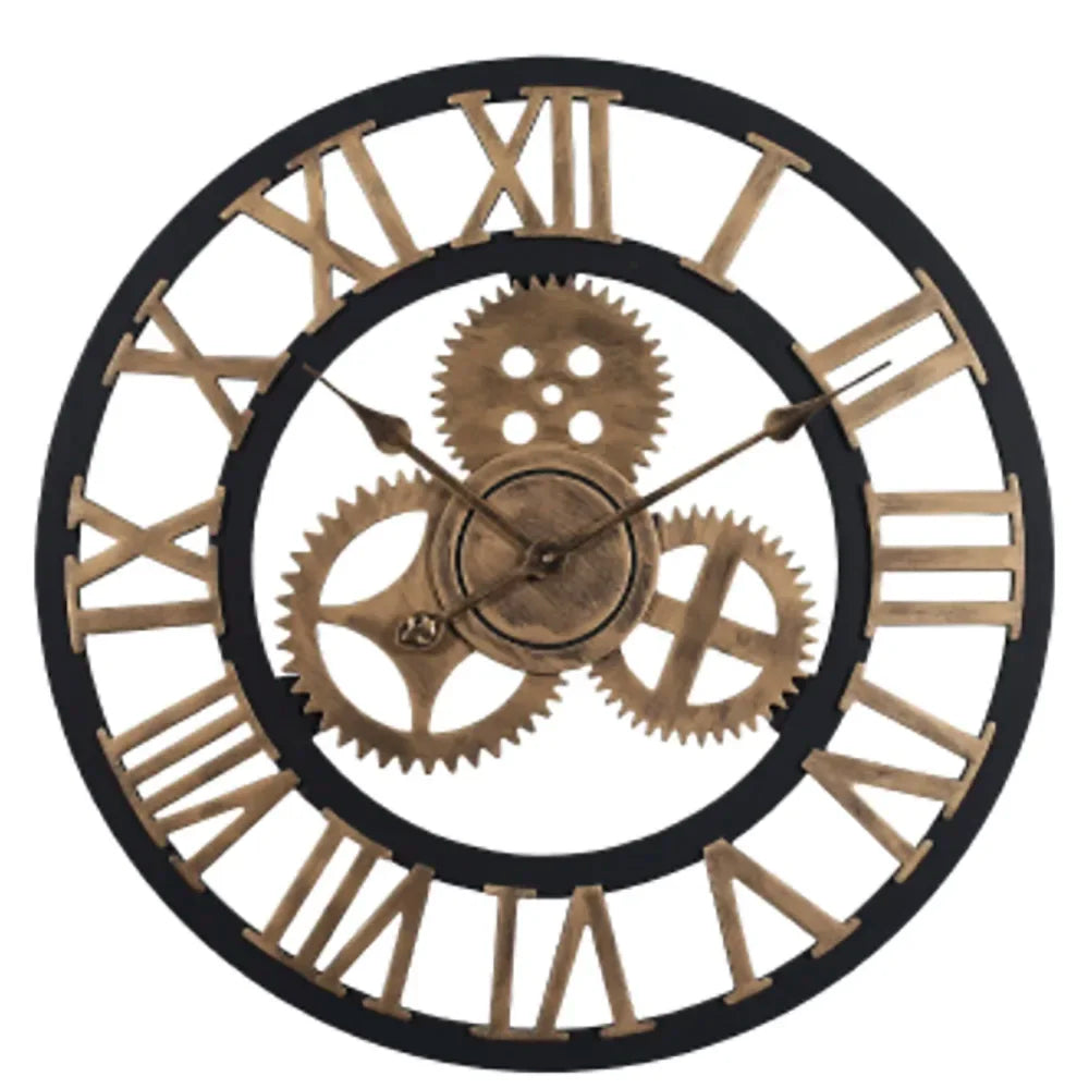 Horloge Mural Grande Engrenages Bois Vintage 3D Silencieuse