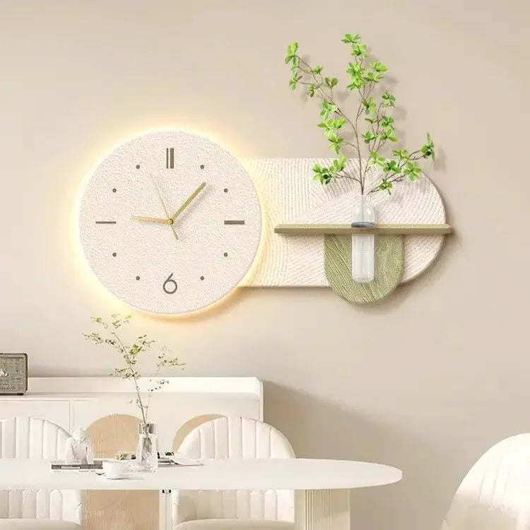 Horloge Mural Silencieuse Crème Plante Hydroponique Décoration Maison