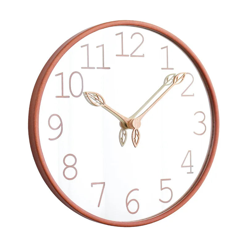 Horloge Murale Miroir Adhésive Silencieuse Feuille Déco Moderne