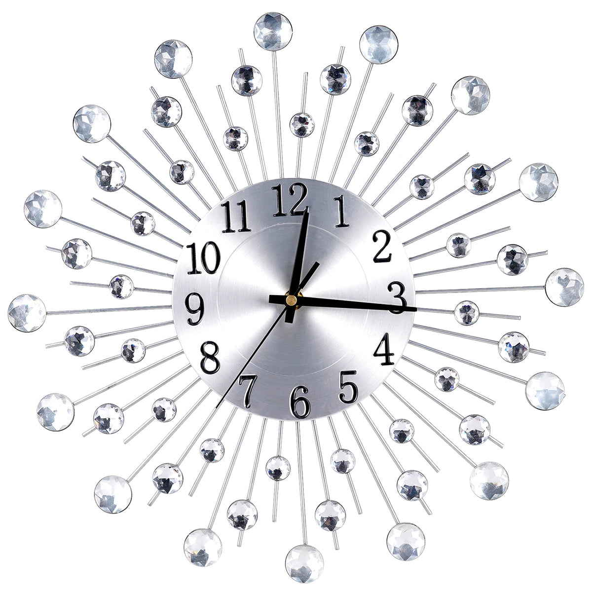 Horloge Murale Argentée Solaire Diamant Déco Européenne