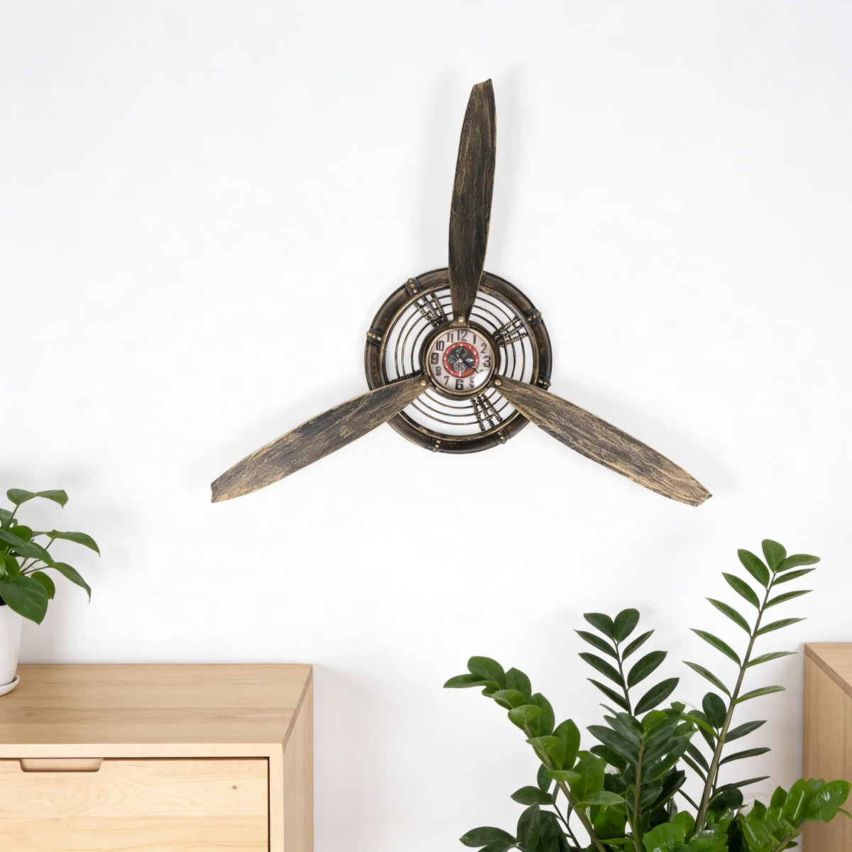 Horloge Mural Métal Hélice Rétro Industriel Salon Bar