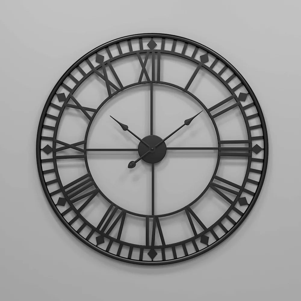 Horloge Murale Grande Rétro Métal Chiffres Romains Nordique Silencieuse