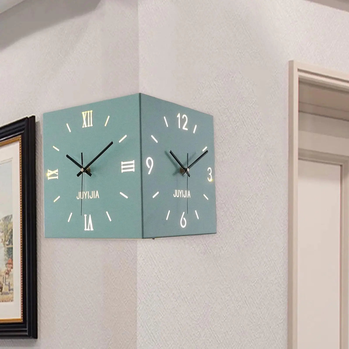 Horloge Mural Angle Double Face Lumineuse Moderne Fer