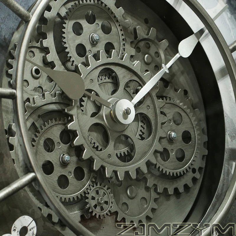 Horloge Mural Industrielle Rétro Engrenages Romaine Silencieuse Quartz