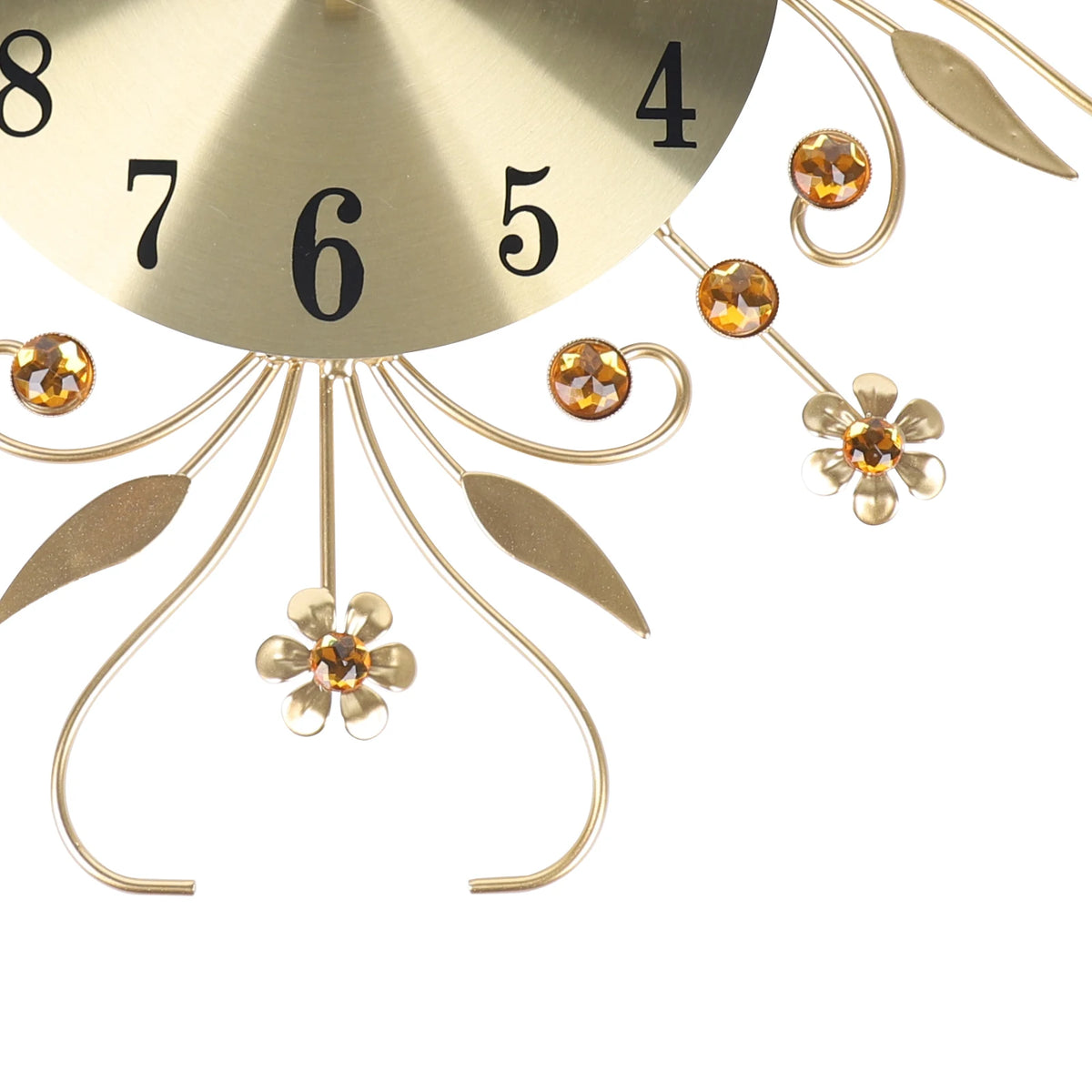 Horloge Mural Or Métal Strass Fleur Déco Salon