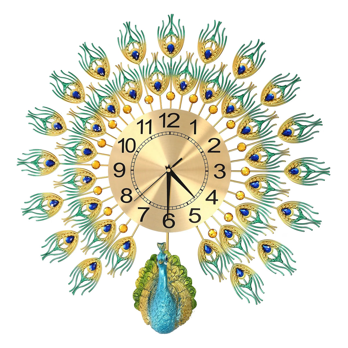 Horloge Mural Paon Coloré Métal Géante Rustique