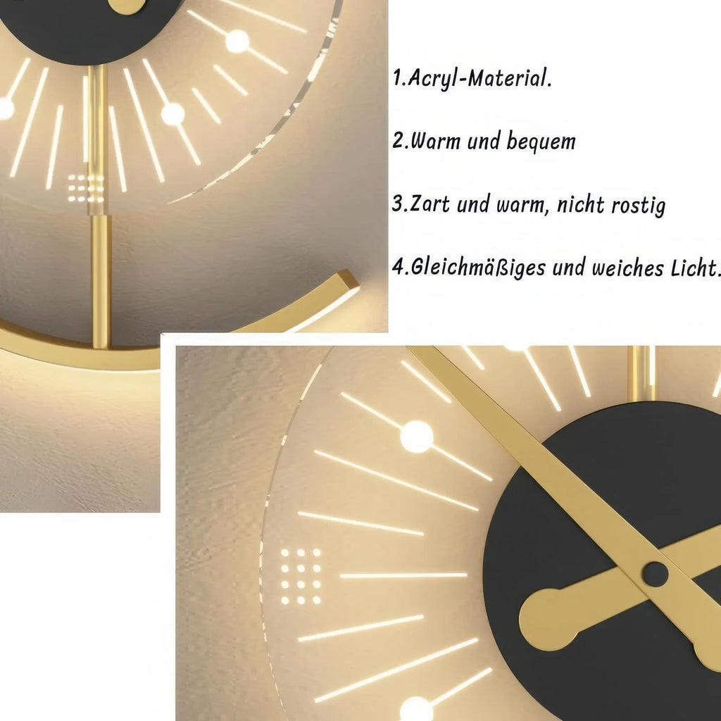 Horloge Mural Pendule LED Moderne Dorée Dimmable