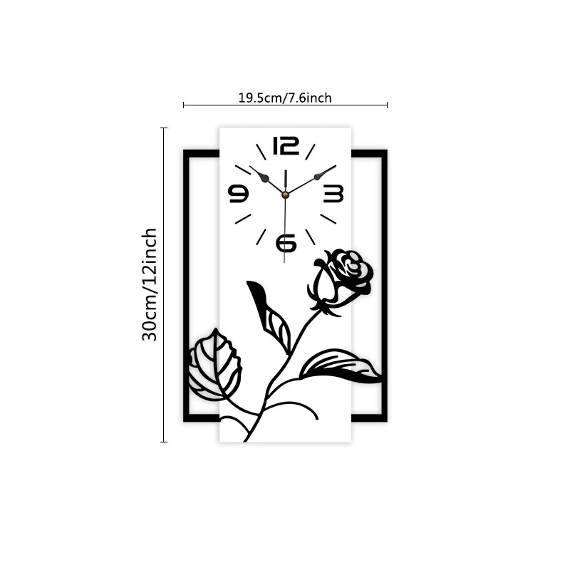 Horloge Mural Rectangulaire Silencieuse Roses 3D Moderne