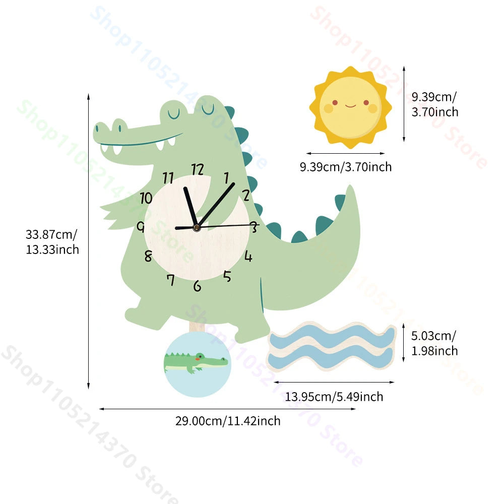 Horloge Mural Pendule Animaux Mignons Silencieuse Déco