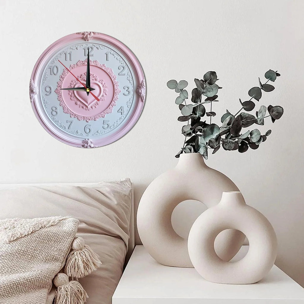 Horloge Mural Bois Rose Cœur Déco Murale