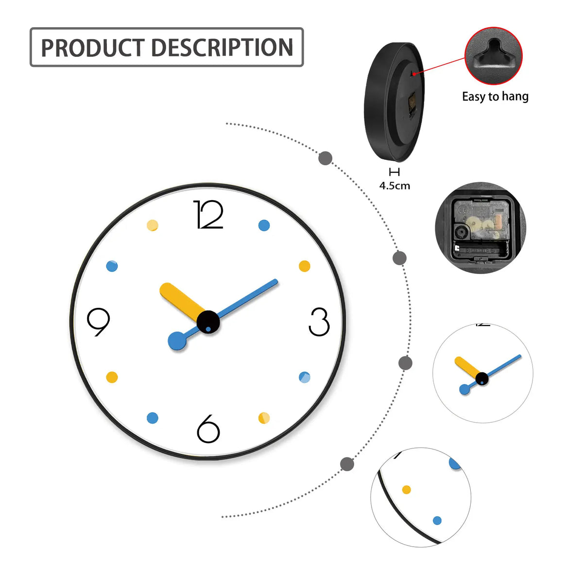 Horloge Murale Silencieuse Mignonne Colorée Salon Bureau