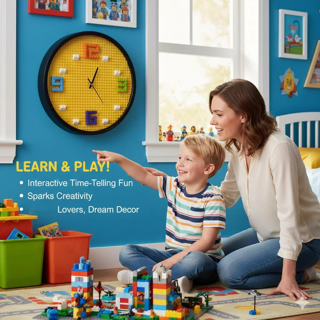Horloge Murale Briques Colorées Enfant Personnalisable Silencieuse