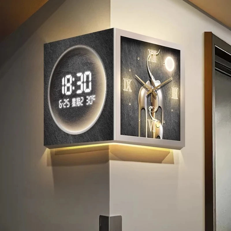 Horloge Murale Moderne Double Face Angle LED Salon