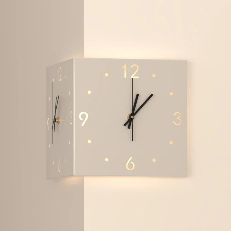 Horloge Mural Double Face D'angle Minimaliste Silencieuse Gain Place