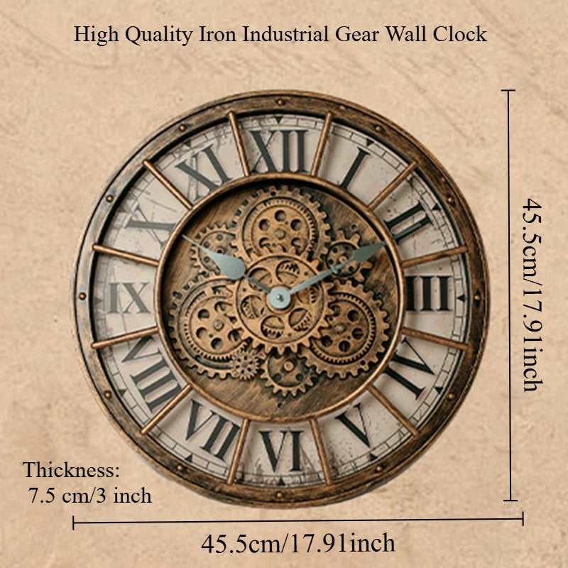 Horloge Mural Vintage Industrielle Engrenages 3D Silencieuse