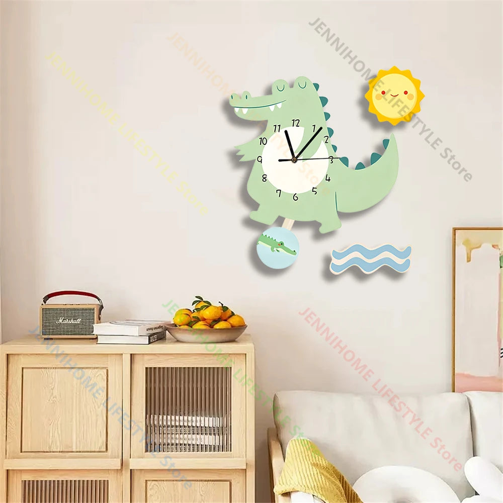 Horloge Mural Pendule Mignon Fusée Dinosaure Enfant