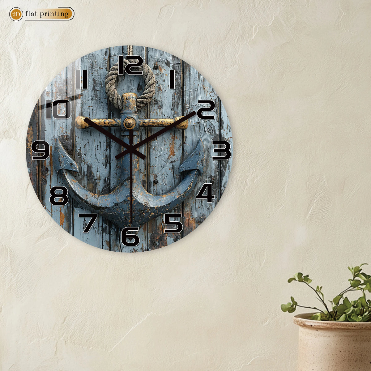 Horloge Mural Ancre Nautique Bois Rustique Décoration Marine