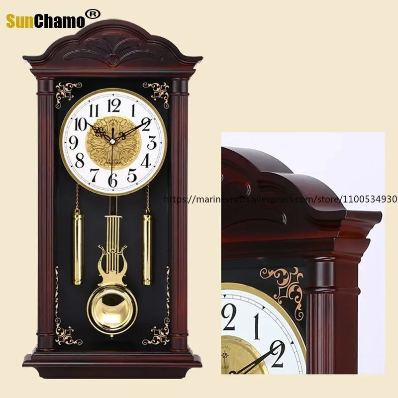 Vintage Clocks Wall Clocks Living Room Luxury Wood Retro Silent Swing Wall Watches Relol Para Casa Wall Clock Home Decoration