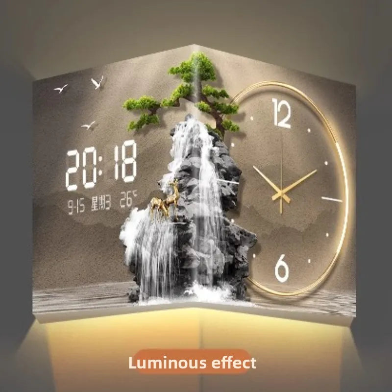 Horloge Mural Double Face Coin LED Moderne Salon