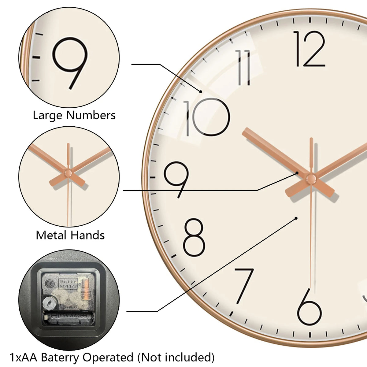 Horloge Mural Nordique Silencieuse Design Luxe Salon