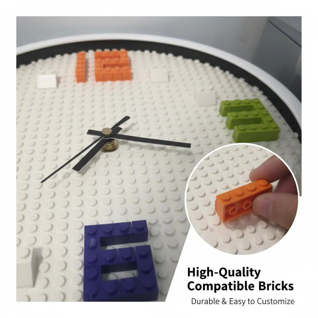 Horloge Murale Briques Construction Enfant Silencieuse Colorée