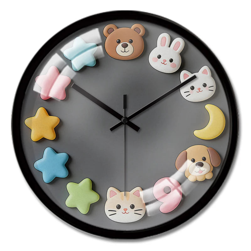 Horloge Mural Animaux Mignons Silencieuse Chambre Enfant Cadeau