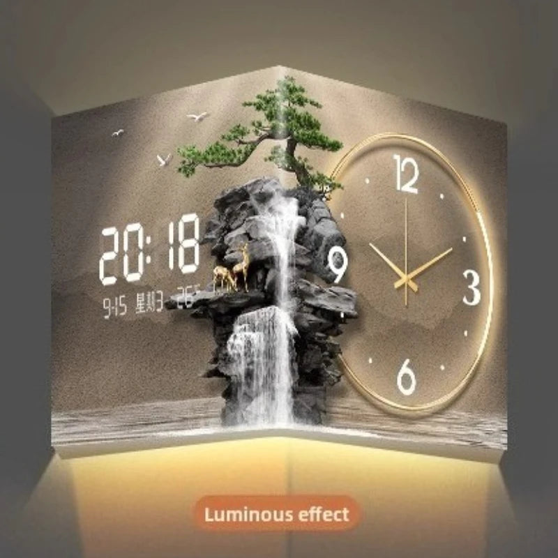 Horloge Mural Double Face Coin LED Moderne Salon