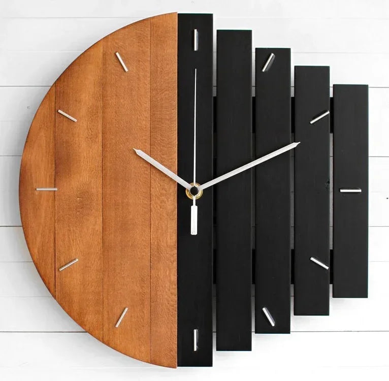Horloge Mural Grande Abstraite Industrielle Bois Quartz