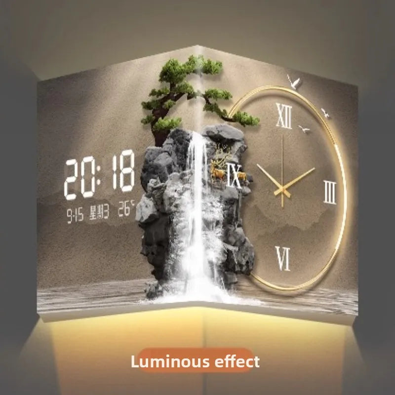 Horloge Murale Coin Double Face LED Digitale Moderne