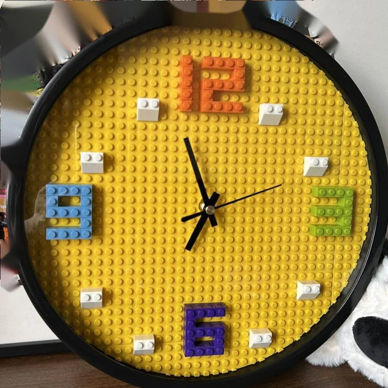 Horloge Mural Blocs Construction Enfant DIY Silencieuse Colorée