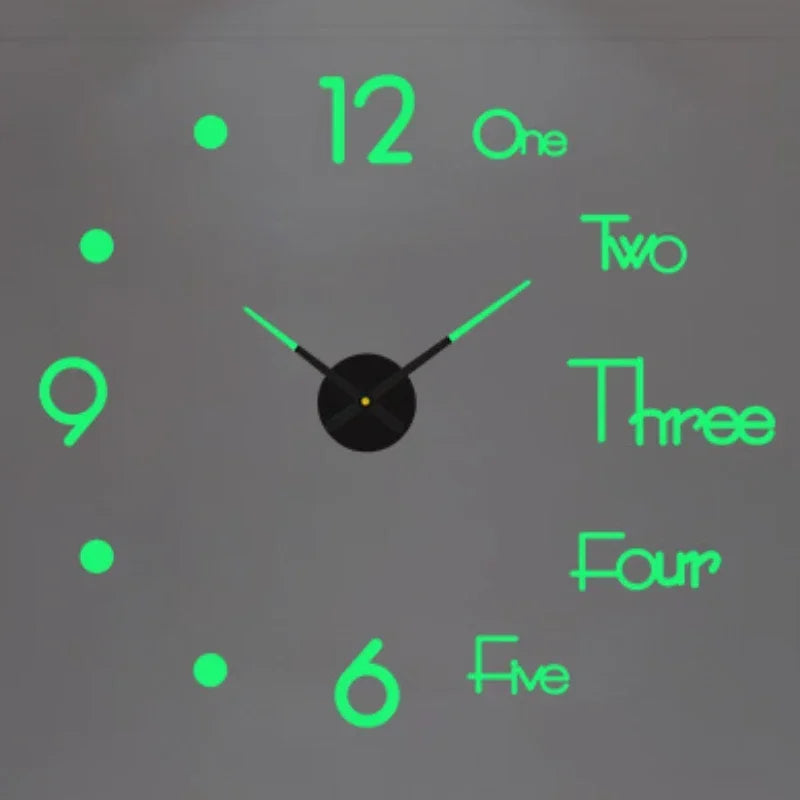 Horloge Mural Géante 3D Lumineuse DIY Silencieuse
