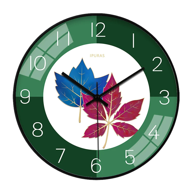 Horloge Mural Moderne Feuilles Vertes Silencieuse Salon Chambre