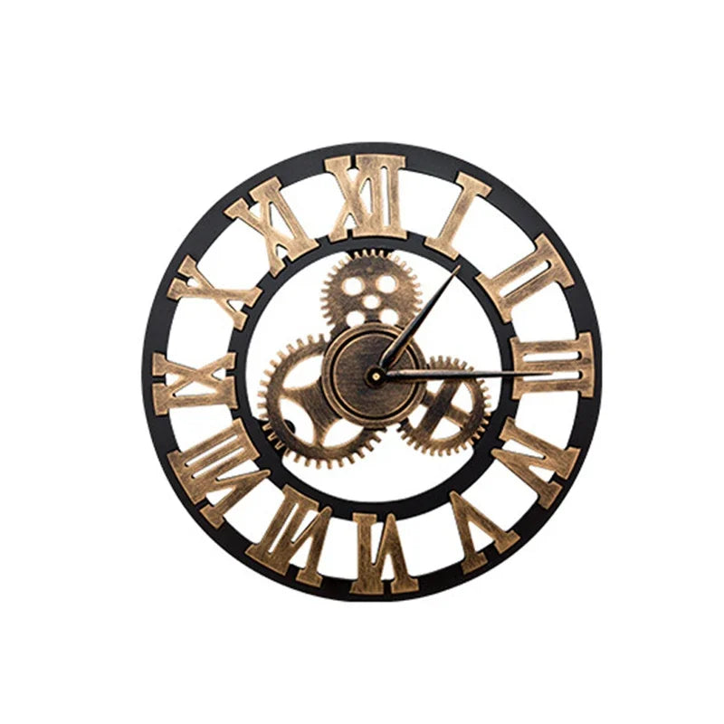 Horloge Murale Industrielle Vintage Engrenages Bois Silencieuse