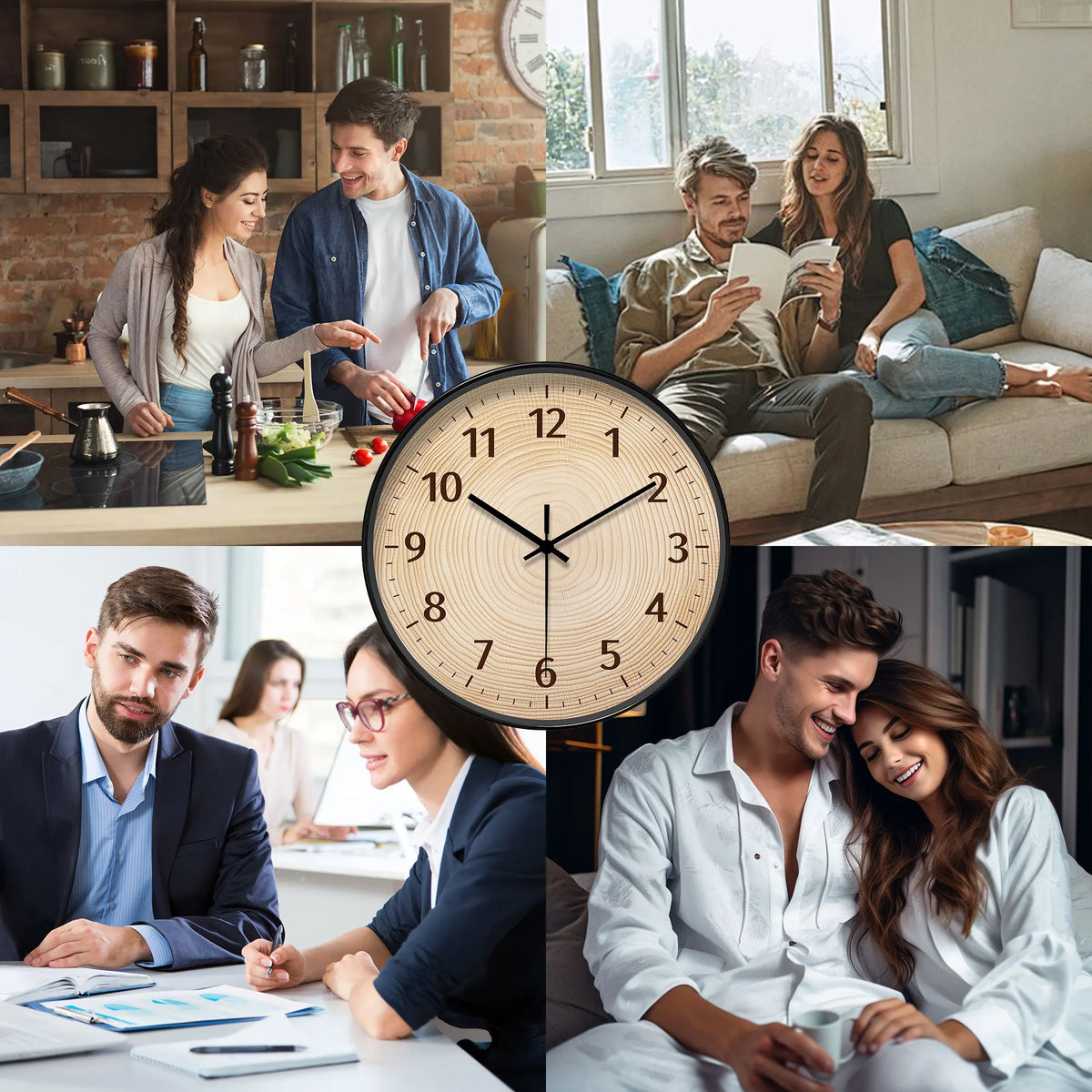 Horloge Murale Ronde Bois Motif Cernes d'Arbre