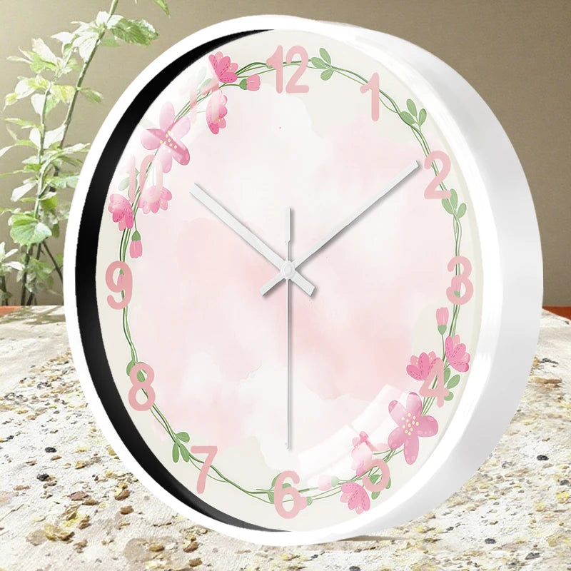 Horloge Murale Cartoon Rose Silencieuse Pour Enfants