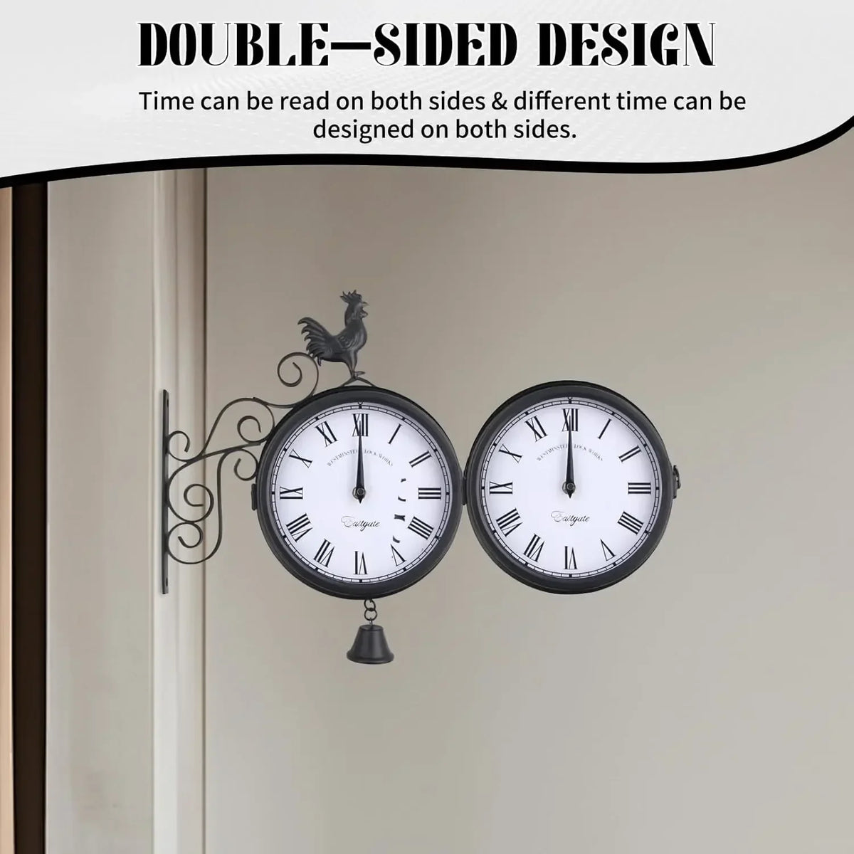 Horloge Murale Double Face Vintage Jardin Noir