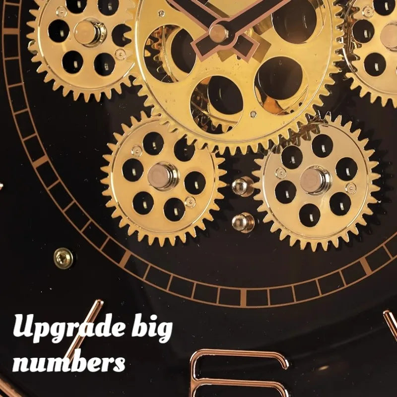 Horloge Mural Luxe Vintage Engrenage Rotatif Silencieuse Salon