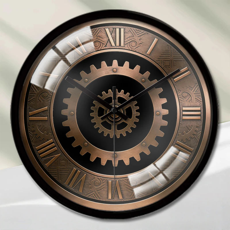 Horloge Mural Ronde Steampunk Engrenages Silencieuse Déco Image