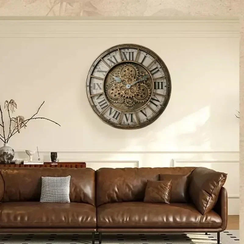 Horloge Mural Vintage Engrenage 3D Silencieux Décoratif Luxe