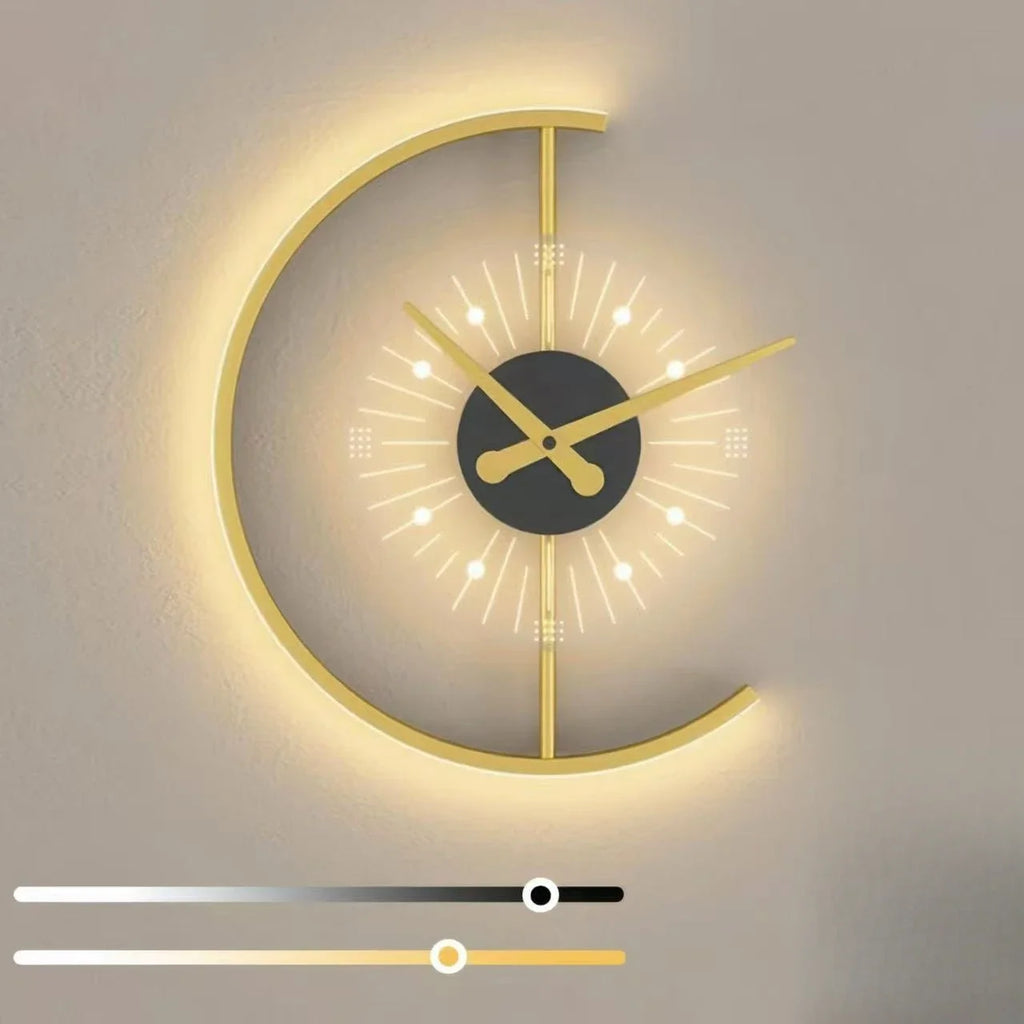 Horloge Mural Pendule LED Moderne Dorée Dimmable