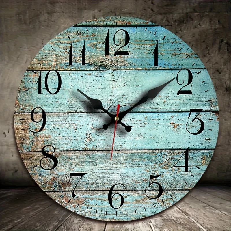 Horloge Mural Bois Turquoise Silencieuse Vintage Craquelée