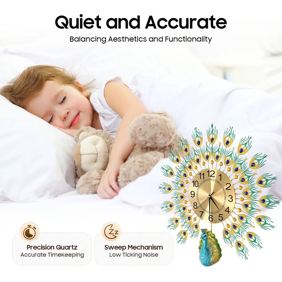 Horloge Mural Paon Coloré Métal Géante Rustique