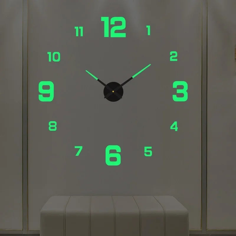 Horloge Mural 3D Lumineuse Silencieuse Adhésive Géante
