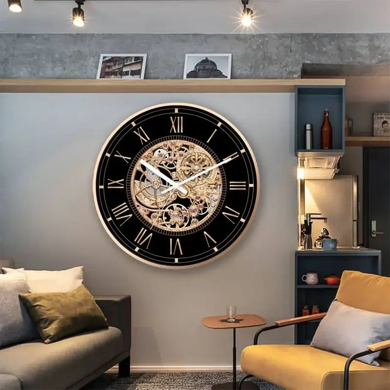 Horloge Mural Rétro Engrenages Quartz Industriel Luxe