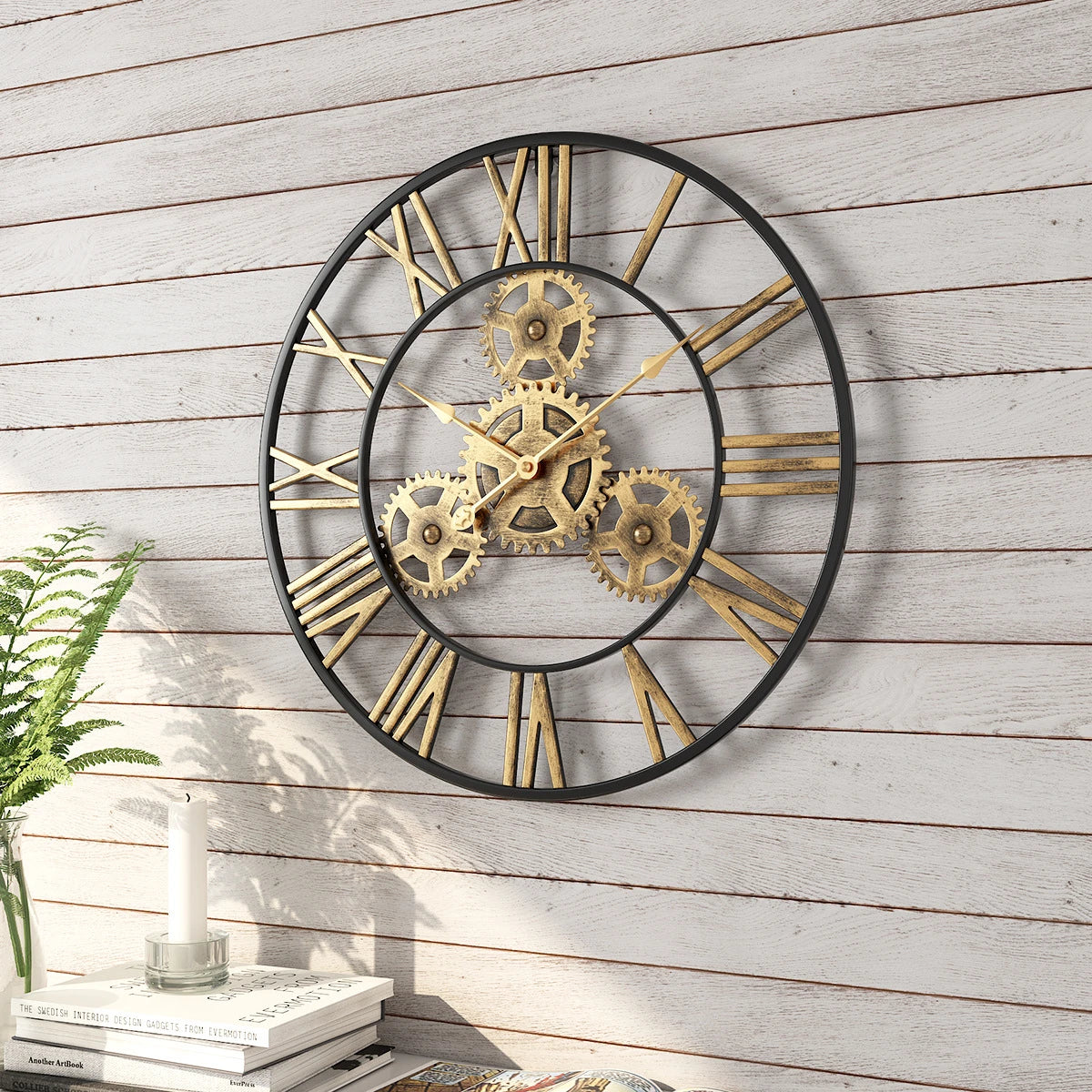Horloge Murale Industrielle Rétro 3D Silencieuse Chiffres Romains