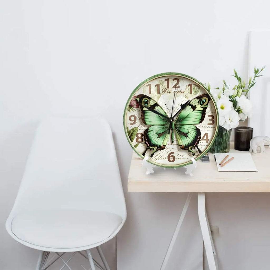 Horloge Murale Ronde Moderne Silencieuse Papillon Vert