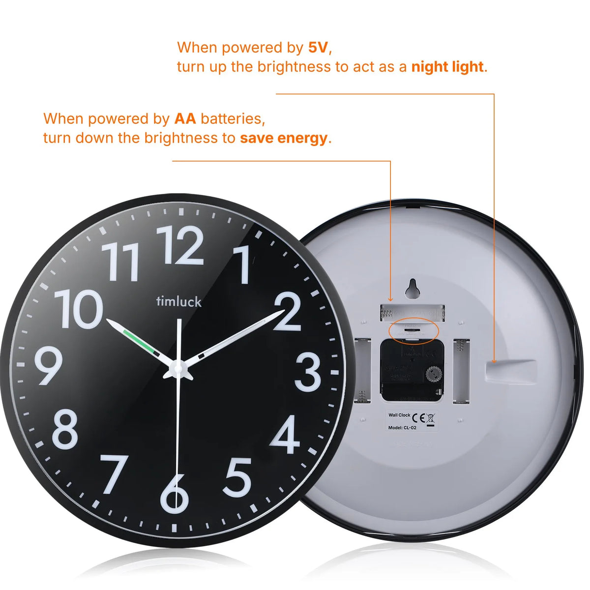 Horloge Mural LED Silencieuse Automatique Luminosité Réglable