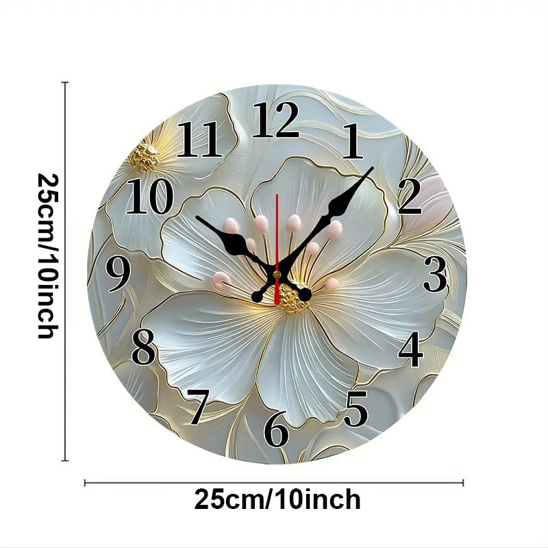 Horloge Mural Ronde Florale Rose Or Bois Silencieuse
