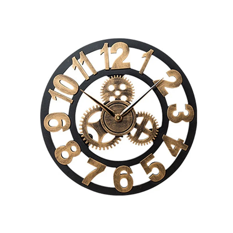 Horloge Murale Industrielle Vintage Engrenages Bois Silencieuse